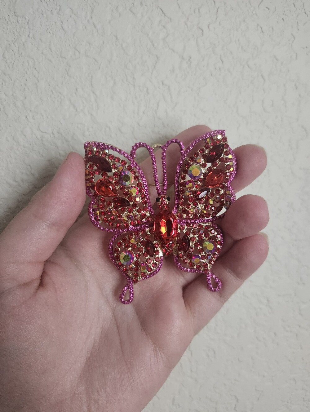 Pink Crystal Butterfly Brooch - Unbranded